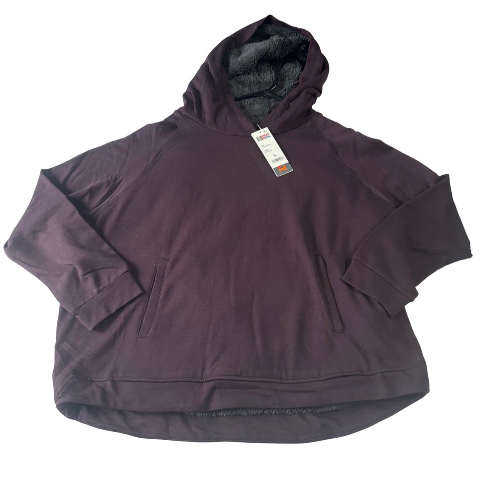 32 Degrees Heat Women Plum Purple Sherpa Lined Pullover Hoodie L NWT
